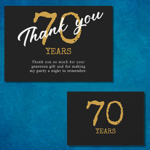 70誕生日レトロブラックアンド金ゴールド サンキューカード