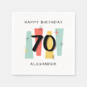 70誕生日レトロミッドセンチュリーモダンカラフル スタンダードカクテルナプキン (正面)