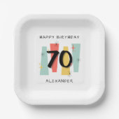 70誕生日レトロミッドセンチュリーモダンカラフル ペーパープレート (正面)