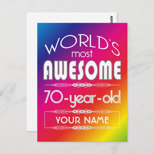 70誕生日ワールドファブ最高のルレインボー ポストカード (正面/裏面)