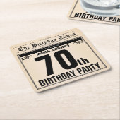 70誕生日ヴィンテージオールド新聞ユニークカスタム スクエアペーパーコースター (アングル)