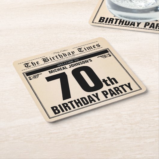 70誕生日ヴィンテージオールド新聞ユニークカスタム スクエアペーパーコースター (アングル)