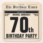 70誕生日ヴィンテージオールド新聞ユニークカスタム スクエアペーパーコースター (正面)