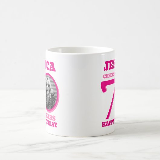 70誕生日両面写真名ピンク文字 コーヒーマグカップ (中央)