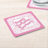 70誕生日乱数パターンピンク/白 スクエアペーパーコースター (アングル)