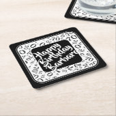 70誕生日乱数パターンブラック/ホワイト スクエアペーパーコースター (アングル)