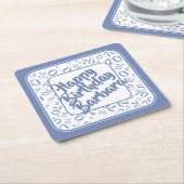 70誕生日乱数パターンブルー/ホワイト スクエアペーパーコースター (アングル)