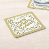 70誕生日乱数パターン金ゴールド白 スクエアペーパーコースター (アングル)