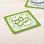 70誕生日乱数パターン（緑/白） スクエアペーパーコースター (アングル)