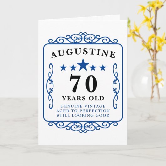 70誕生日名ブルーヴィンテージマリーカーエレガントド カード (黄色い花)