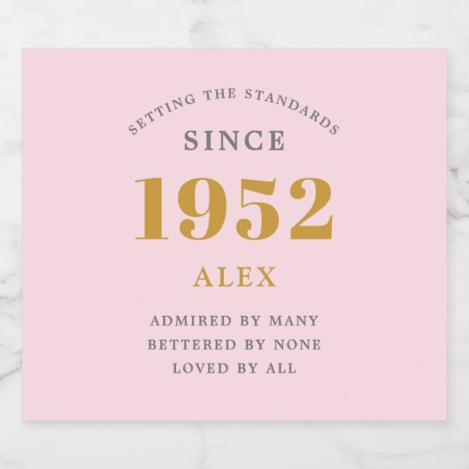 70誕生日名1952ピンクグレーシエレガントック スパークリングワインラベル (シングルラベル)