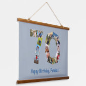 70誕生日年齢70番写真付き青 吊り下げ型タペストリー (傾斜あり)