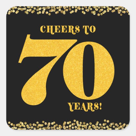 70誕生日応援から70年金ゴールドグリッター スクエアシール (正面)