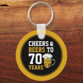 70誕生日応援&ビール70年おもしろい キーホルダー (正面)