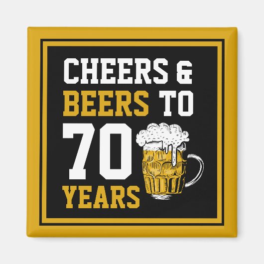 70誕生日応援&ビール70年おもしろい マグネット (正面)