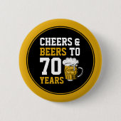 70誕生日応援&ビール70年おもしろい 缶バッジ (正面)