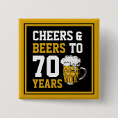 70誕生日応援&ビール70年おもしろい 缶バッジ (正面)