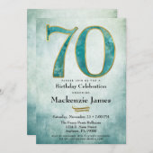 70誕生日招待状ターコイズブルー金ゴールド大人 招待状 (正面/裏面)