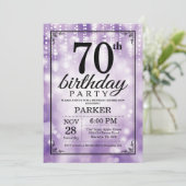 70誕生日招待状パープルグリッター 招待状 (スタンド正面)