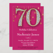 70誕生日招待状ピンク金ゴールドダイヤモンド大人 招待状 (正面/裏面)