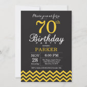 70誕生日招待状ブラックとイエローシェブロン 招待状 (正面)