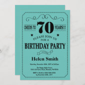 70誕生日招待状ブラックアンドティール（緑がかった色） 招待状 (正面/裏面)