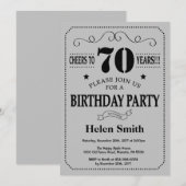 70誕生日招待状ブラック&シルバーグレー 招待状 (正面/裏面)