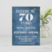 70誕生日招待状ブルーリネン素朴応援 招待状 (スタンド正面)