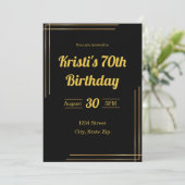 70誕生日招待状 – ブラック&金ゴールド | エレガント 招待状 (スタンド正面)