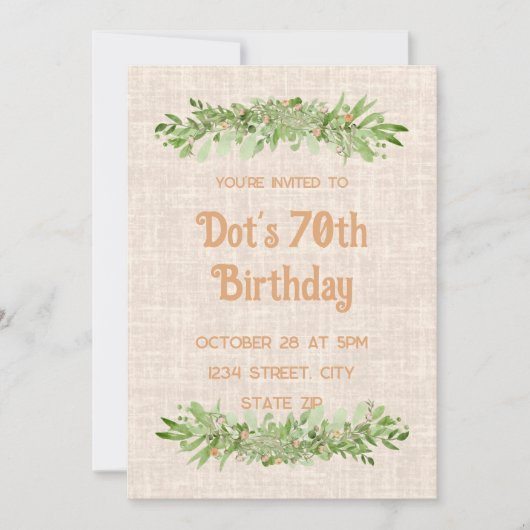 70誕生日招待状 – リネングリーンリーセブン 招待状 (正面)