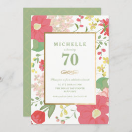 70誕生日招待状-金ゴールド、エレガントフローラ 招待状