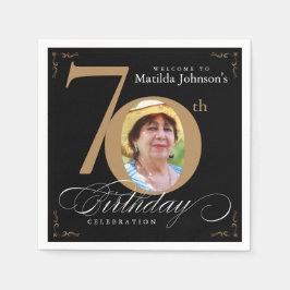 70誕生日書道エレガント黒金ゴールド写真 スタンダードカクテルナプキン