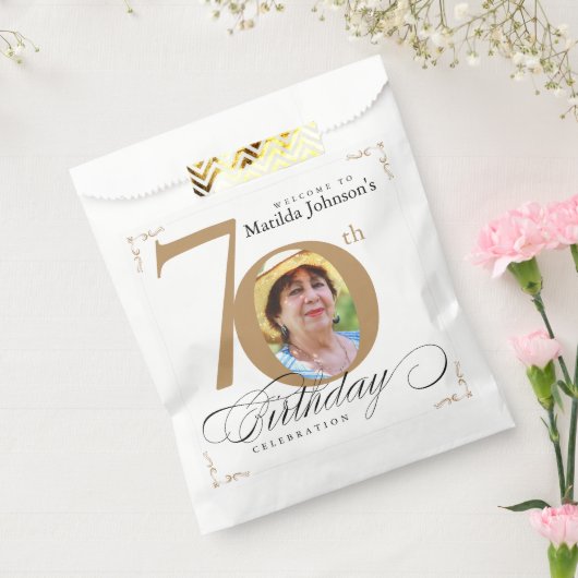 70誕生日書道金ゴールド白エレガント写真 フェイバーバッグ (封をした状態)