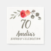 70誕生日水彩画バラフローラパーティー スタンダードカクテルナプキン (正面)