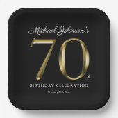 70誕生日無地の金ゴールドエレガントブラック ペーパープレート (正面)