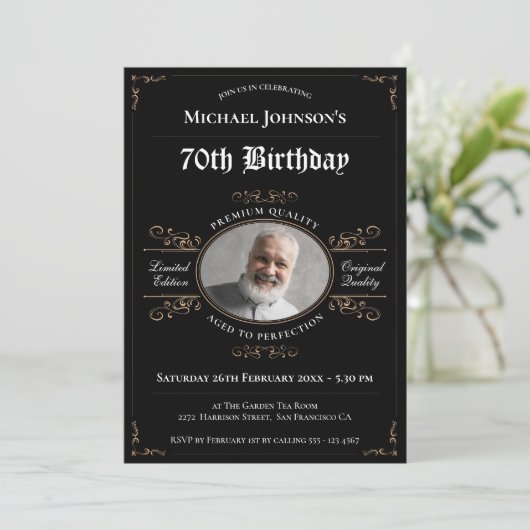 70誕生日熟年から完全黒金ゴールド教室 招待状 (スタンド正面)