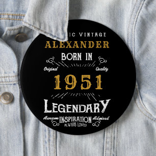 70誕生日生まれ1951年パーソナライズされた、ヴィンテージブラック 缶バッジ