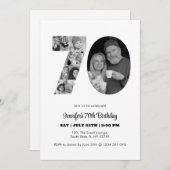 70誕生日番号70フォトコラージュ白黒 招待状 (正面/裏面)