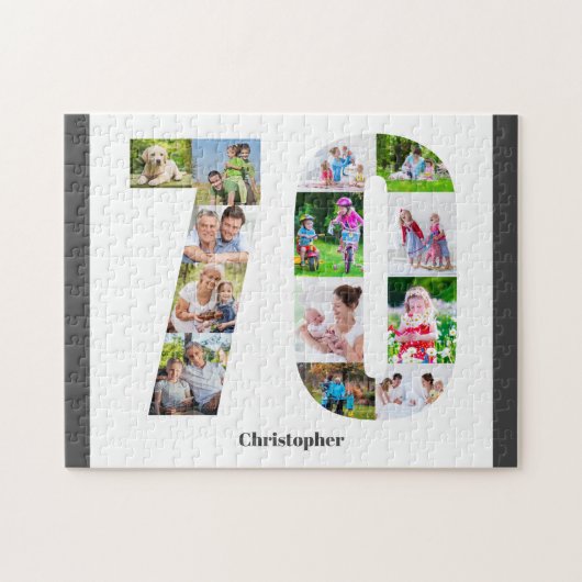 70誕生日番号70フォトコラージュ13写真 ジグソーパズル (横)