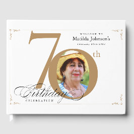 70誕生日白エレガント金ゴールド書道 ゲストブック