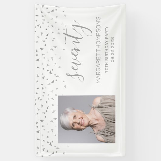 70誕生日白銀紙吹雪写真 横断幕 (縦)