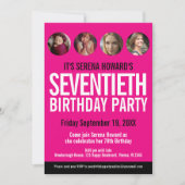 70誕生日白黒ピンク色の写真サークル 招待状 (正面)