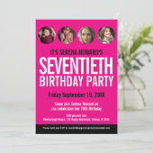 70誕生日白黒ピンク色の写真サークル 招待状 (スタンド正面)