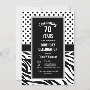 70誕生日白黒水玉模様縞模様 招待状