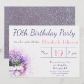 70誕生日紫の花 招待状 (正面/裏面)