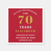 70誕生日赤と金ゴールドの名前の追加 スタンダードカクテルナプキン (正面)