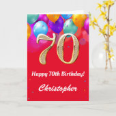 70誕生日赤と金ゴールド吹きカラフル出 カード (黄色い花)