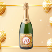70誕生日赤と黄ダリアパーソナライズされた スパークリングワインラベル