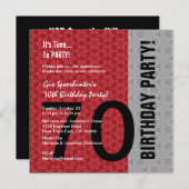 70誕生日赤モダン銀色D848 招待状 (正面/裏面)