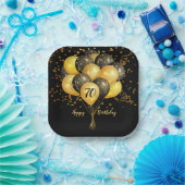 70誕生日金ゴールドとブラックバルーングリッター昼寝 ペーパープレート (パーティー)